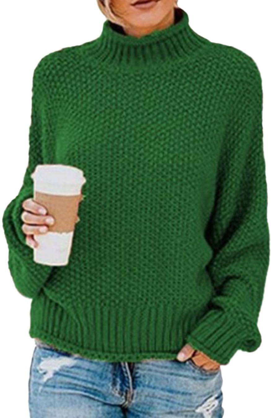 WAZZAP Women Sweater for Autumn Winter Casual Trendy Lightweight Tops Long Cuffed Sleeve Mock Neck Sweater