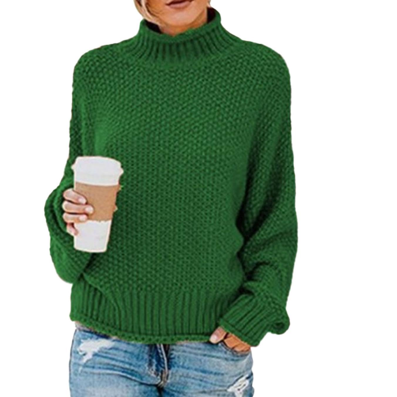 WAZZAP Women Sweater for Autumn Winter Casual Trendy Lightweight Tops Long Cuffed Sleeve Mock Neck Sweater