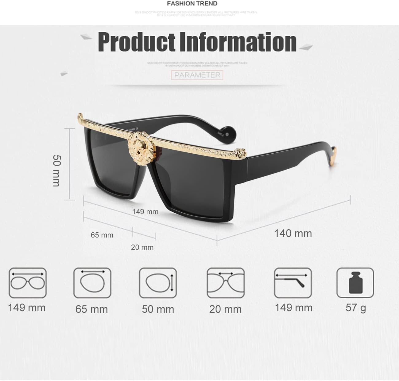 JiffPom Square Flat Top Gangster Sunglasses Luxury Super Dark Lenses Vintage sunglasses