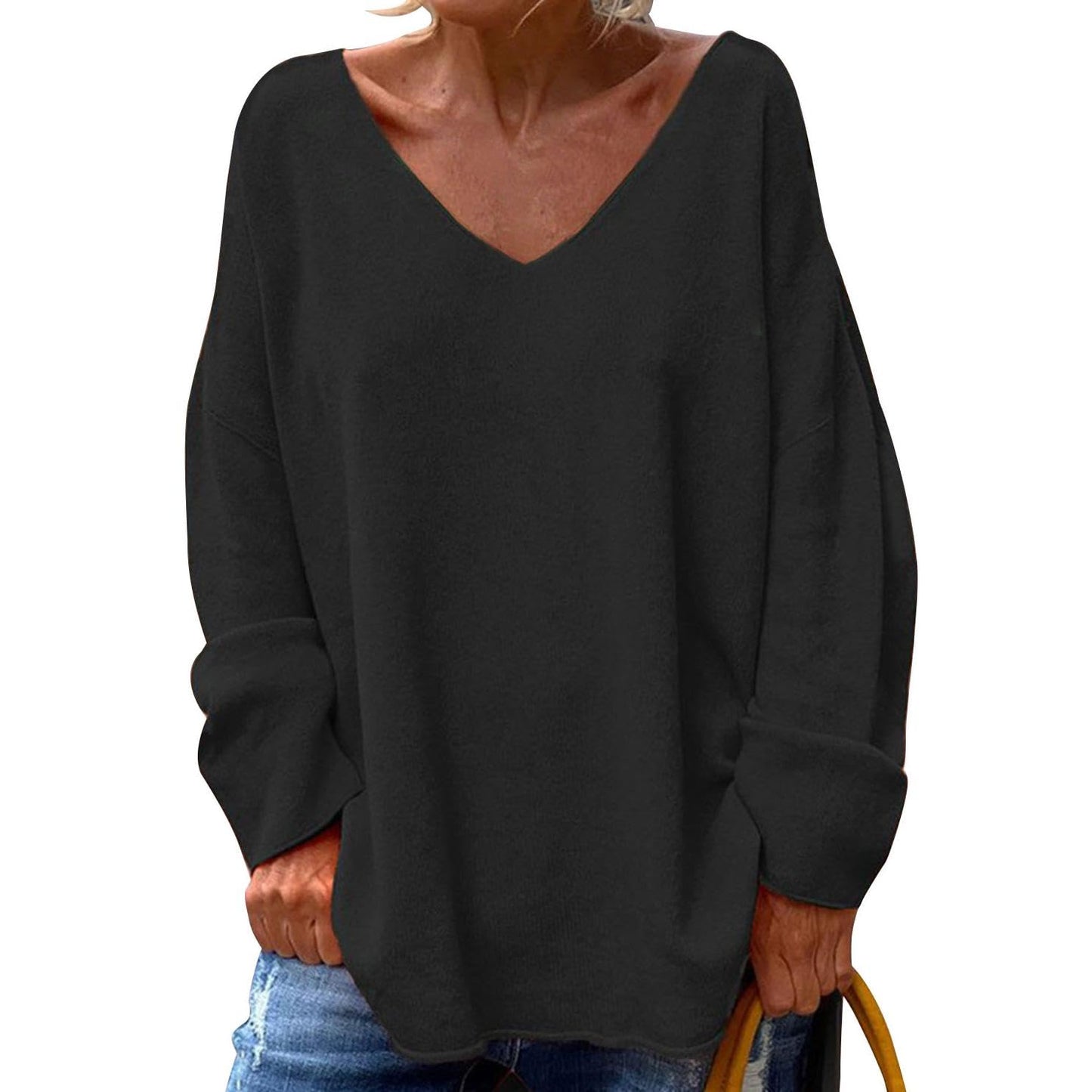GYMDOG Women Long Sleeve Shirts V Neck Casual and Fishion Solid Color Oversize Tops Basic Tee