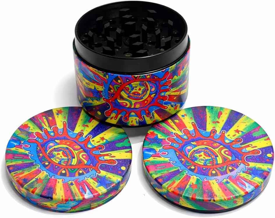 Kribee Herb Grinder Zinc Alloy 4 Piece 50mm Grinder Metal Crusher for Spice- Acid Attack Trip 70s (Grinder Only)