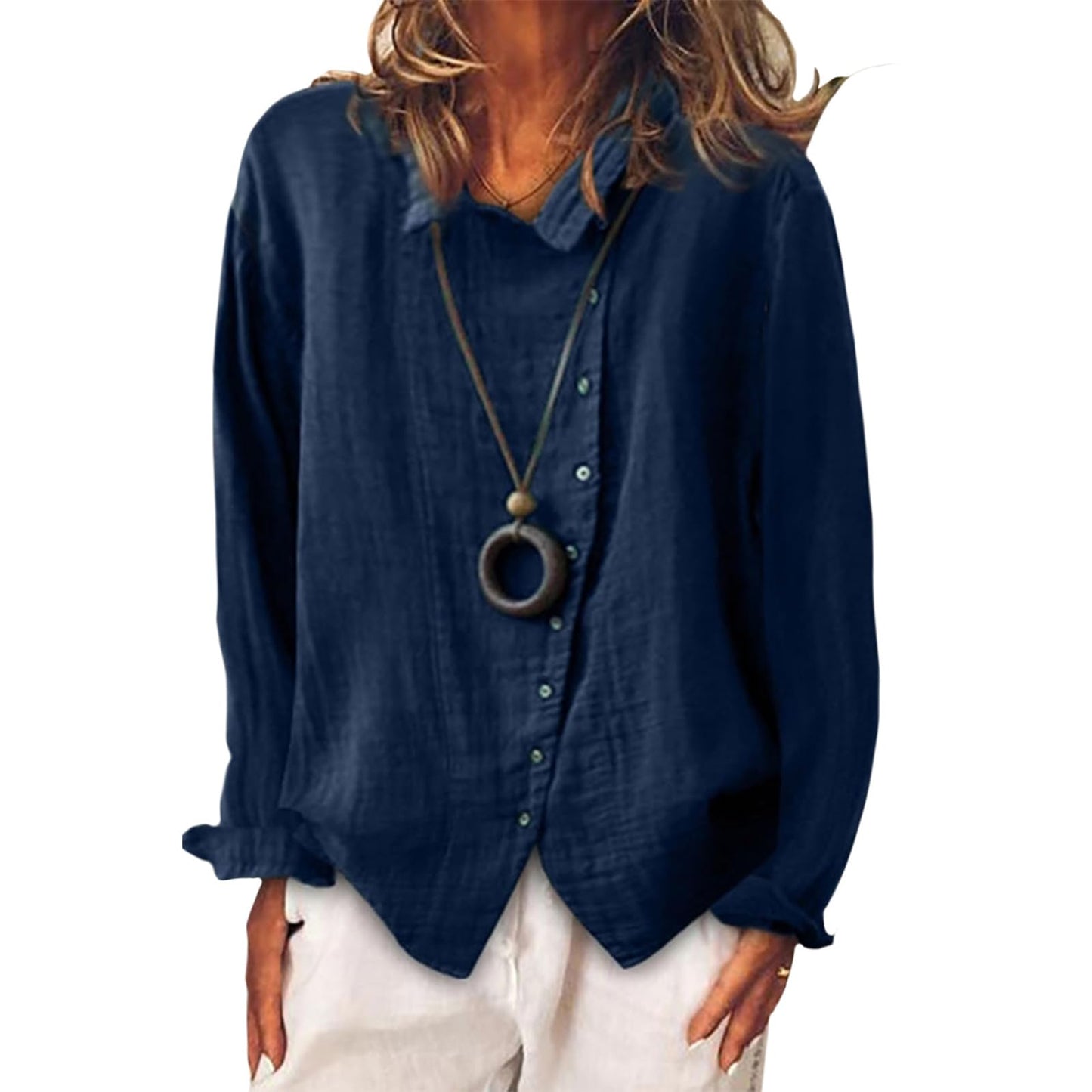 Gymrex Linen Button Down Shirts for Women, Long Sleeve Lightweight Loose Fit Blouse Dressy Casual Trendy Fashion Tops