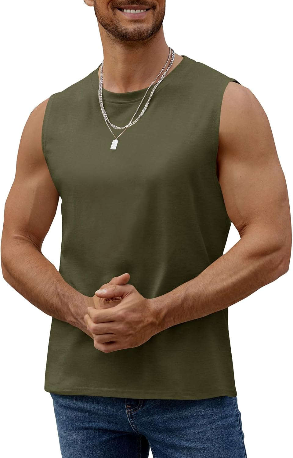 JiffPom Mens Gym Workout Sleeveless T-Shirts Casual Tank Tops Muscle Cut Off Shirts