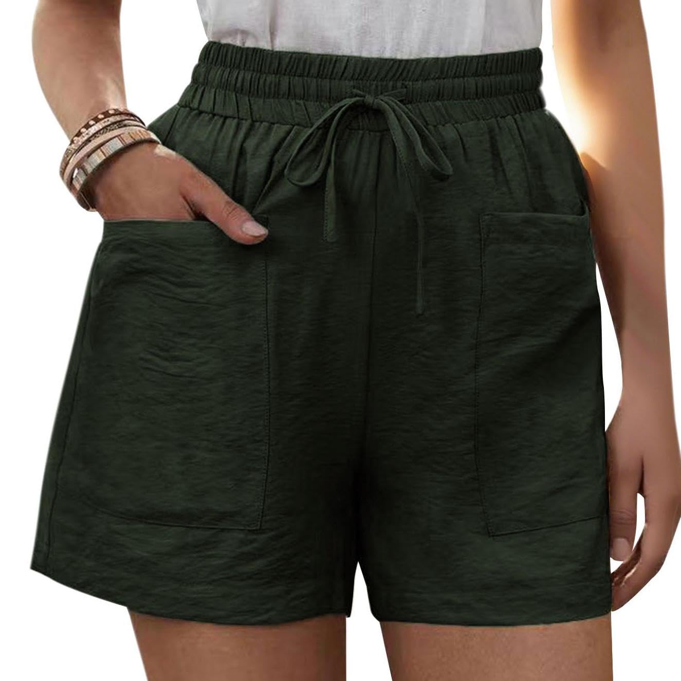 GYMDOG Drawstring Shorts for Women Plus Size Summer Casual Lightweight Elastic Waist Shorts with Pockets