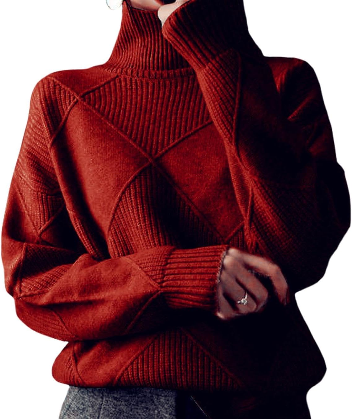 WAZZAP Sweaters for Women Fall Winter Turtleneck Long Sleeve Casual Loose Pullover Chunky Sweater Plus Size