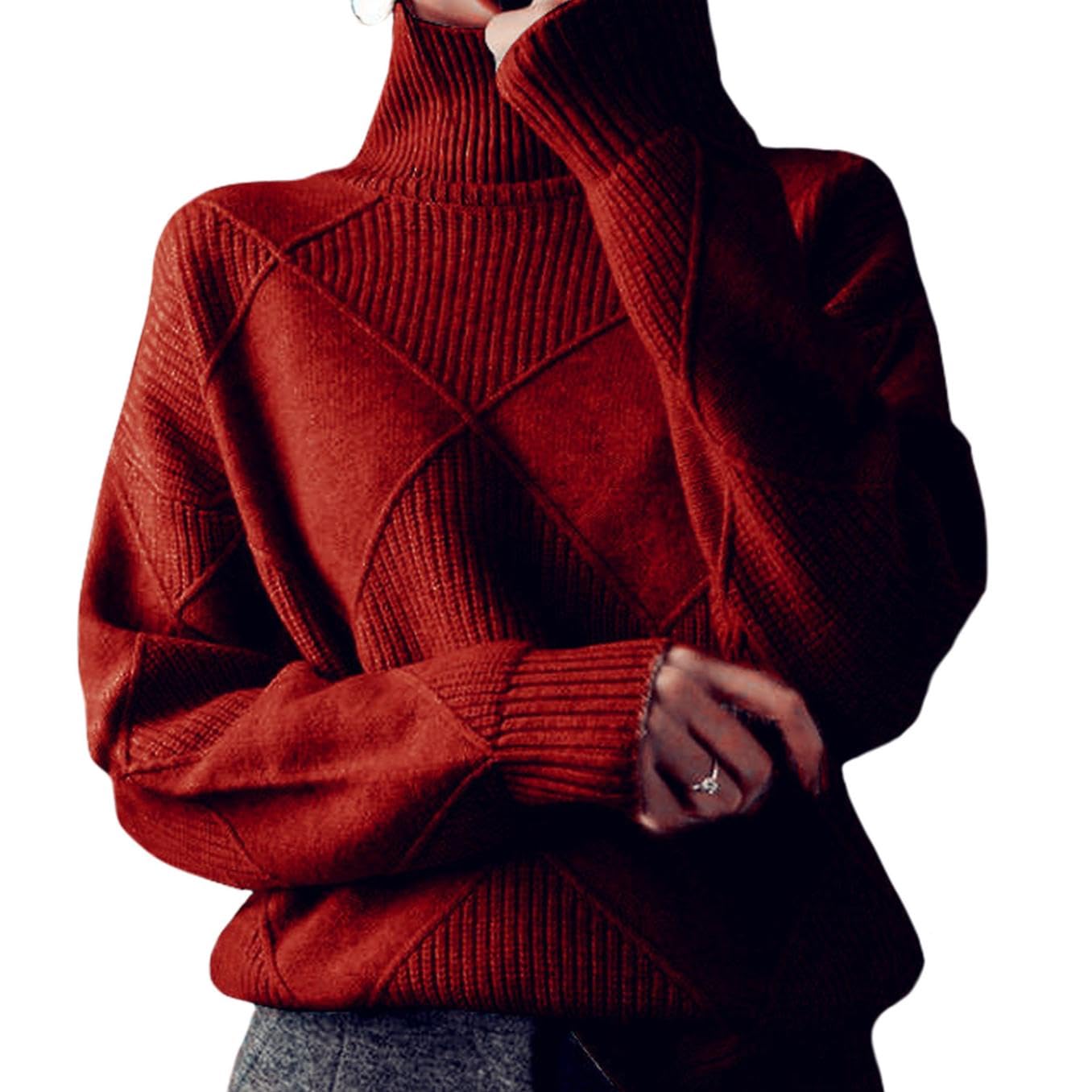 WAZZAP Sweaters for Women Fall Winter Turtleneck Long Sleeve Casual Loose Pullover Chunky Sweater Plus Size