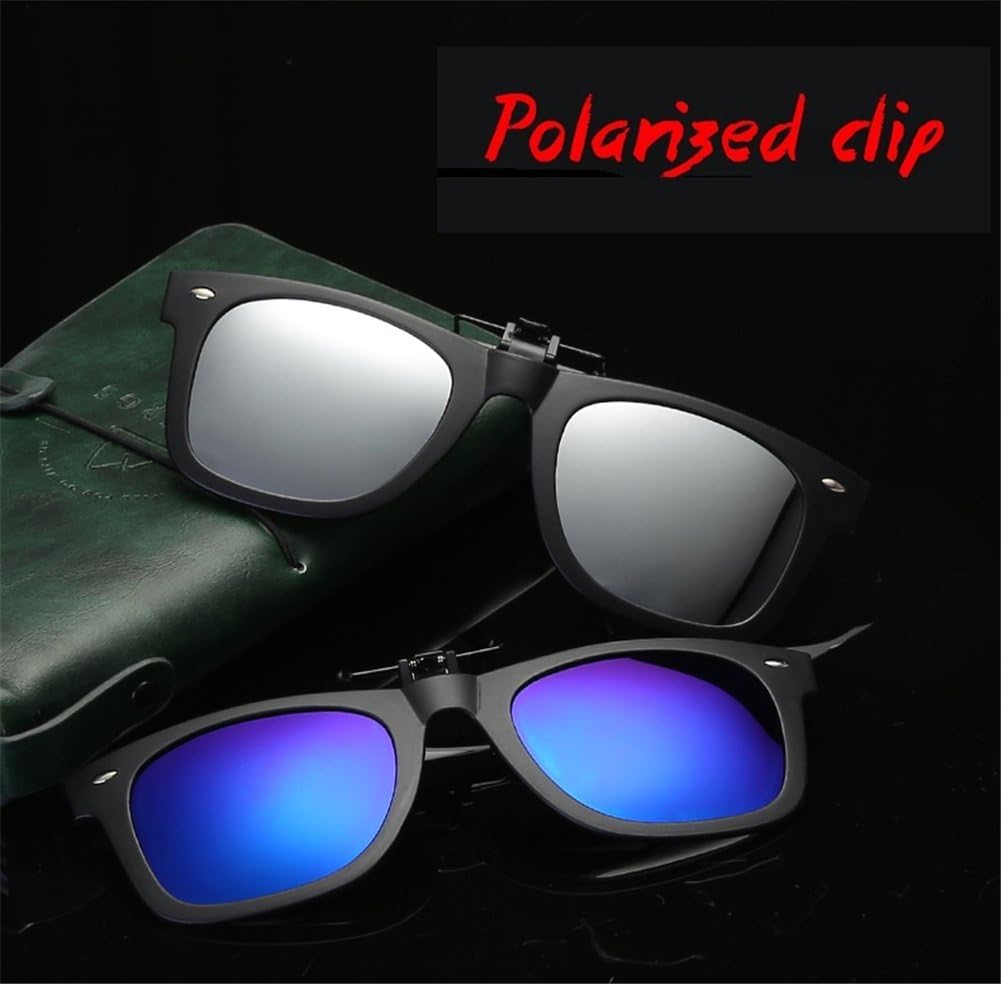 JiffPom Clip-On Sunglasses: Mens/Womens Flip-Up Polarised Sun Lenses fit over Glasses Protection UV400 Lens in Tough Shatter-Proof