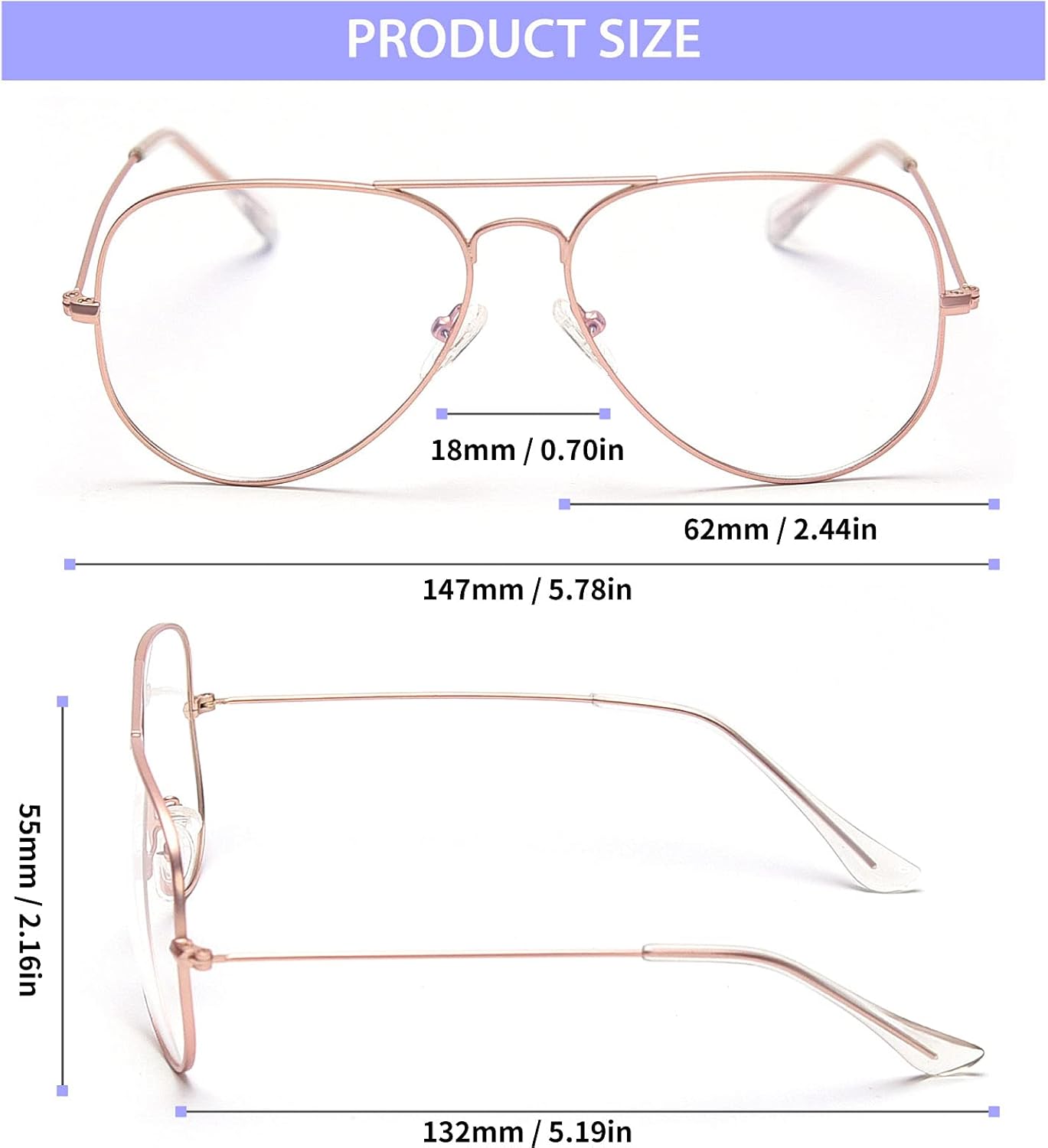 JiffPom Clear Lens Glasses Metal Frame Blue Light Blocking Eyeglasses for Women Men Non-prescription