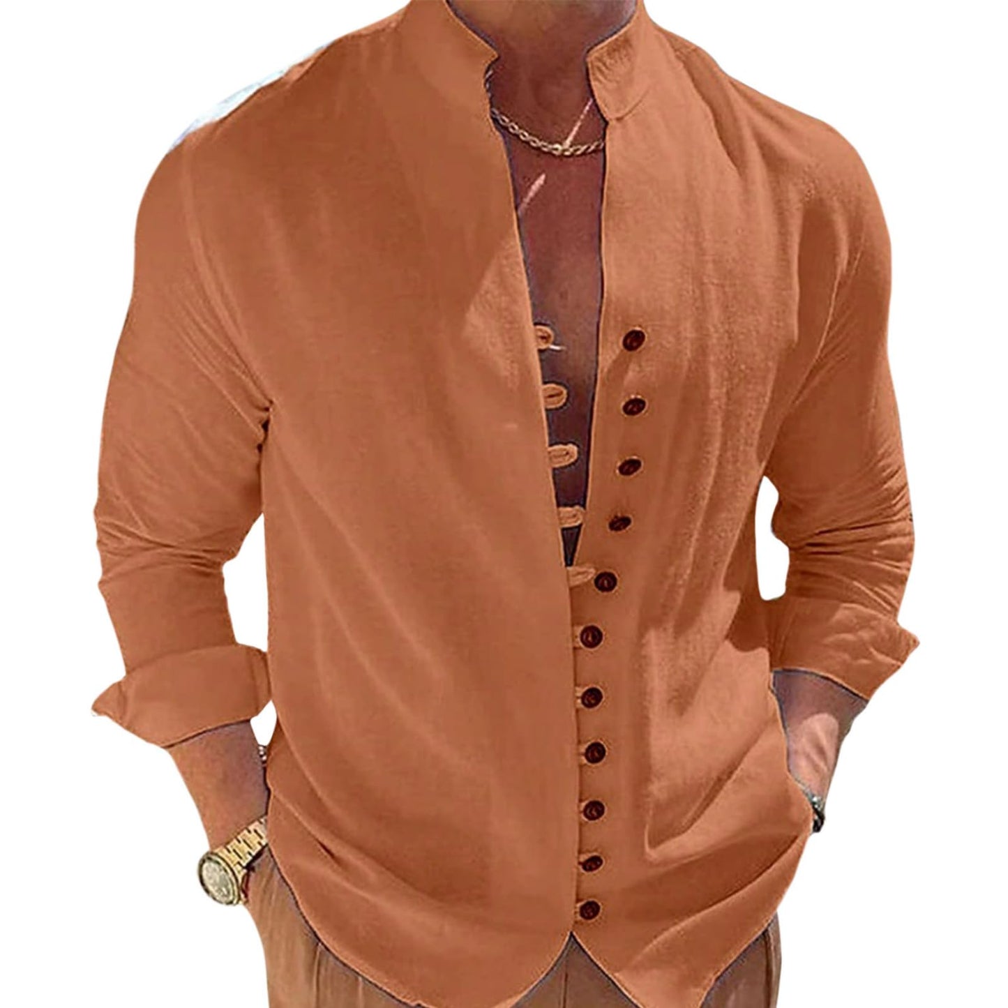 Befox Mens Dressy Casual Button Down Shirts Solid Color Cotton Blend Long Sleeve Summer Vacation Shirt Tops