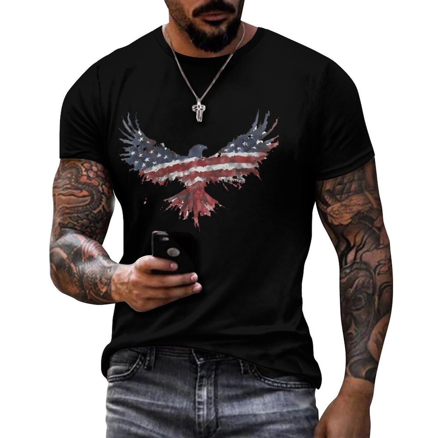 NAVARCH American Flag Shirt for Men Short Sleeve Crewneck Casual Stylish Summer Shirts Graphic Skull Print T-Shirt Tops