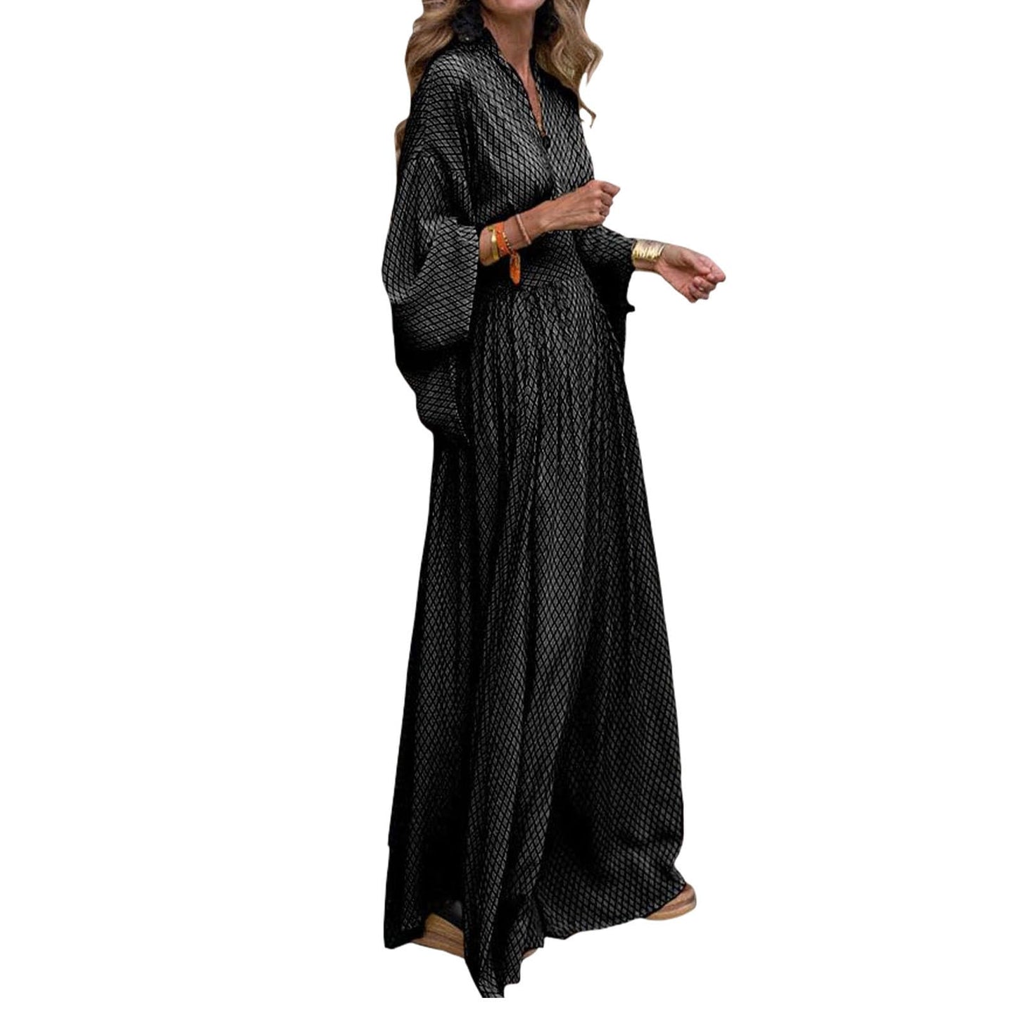 Alivebody Flowy Long Boho Maxi Dress for Women with Deep V Neck & Bell Sleeves, Empire Waist Casual Wedding Guest Dress