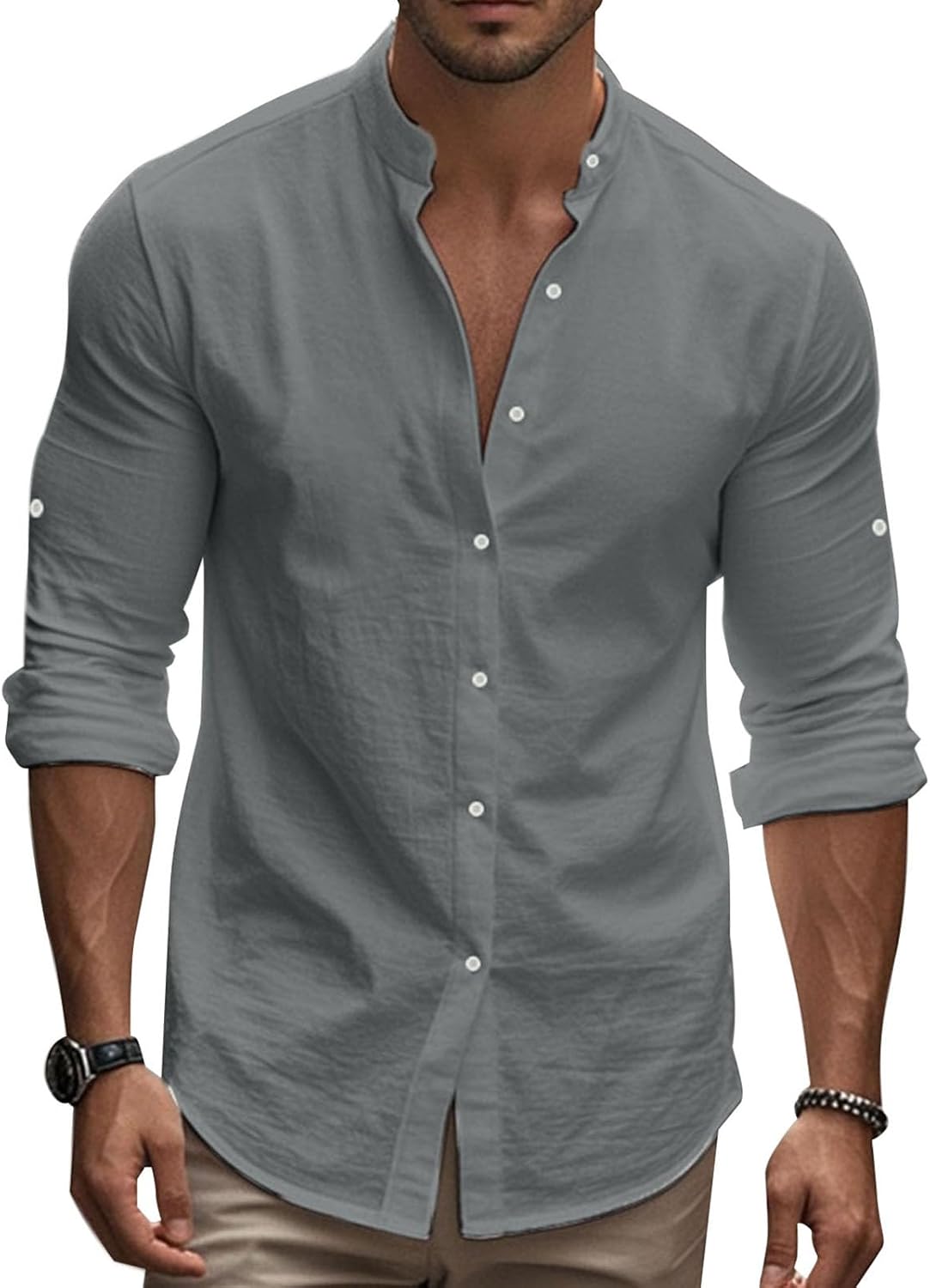 JiffPom Mens Golf Shirts V Neck Pullover Button Down Collar Long Sleeve Business Casual Hippie Summer Beach Workout Tops