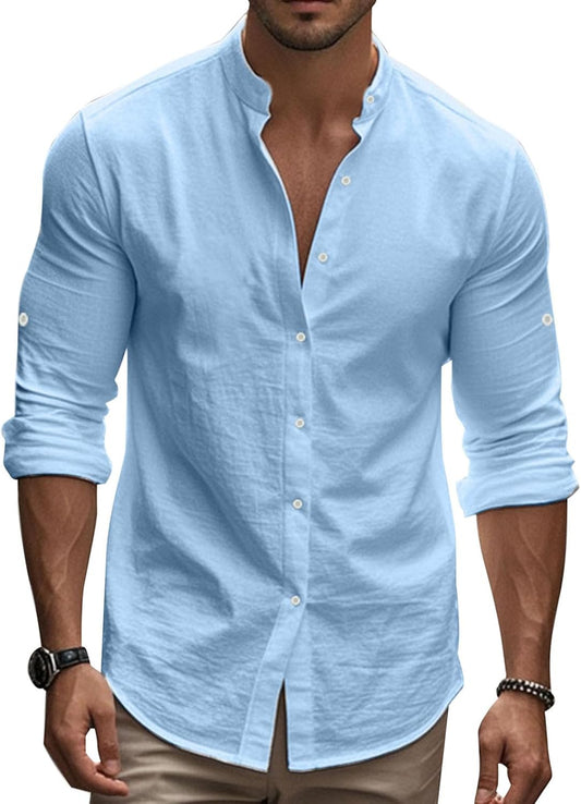 GYMTANK Mens Golf Shirts V Neck Pullover Button Down Collar Long Sleeve Business Casual Hippie Summer Beach Workout Tops