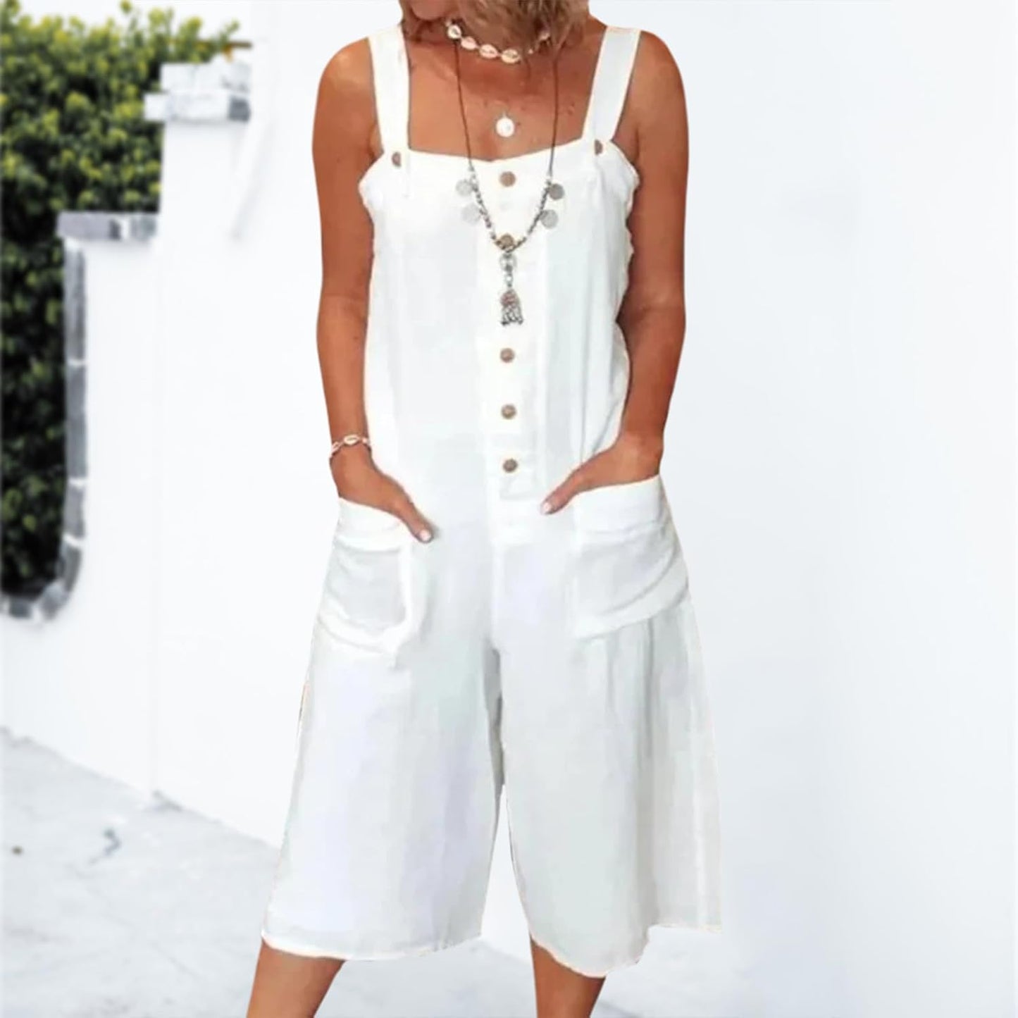 Gymrex Sleeveless Rompers for Women Summer Playsuit V Neck Casual Rompers Shorts Jumpsuit One Piece Outfit with Pockets