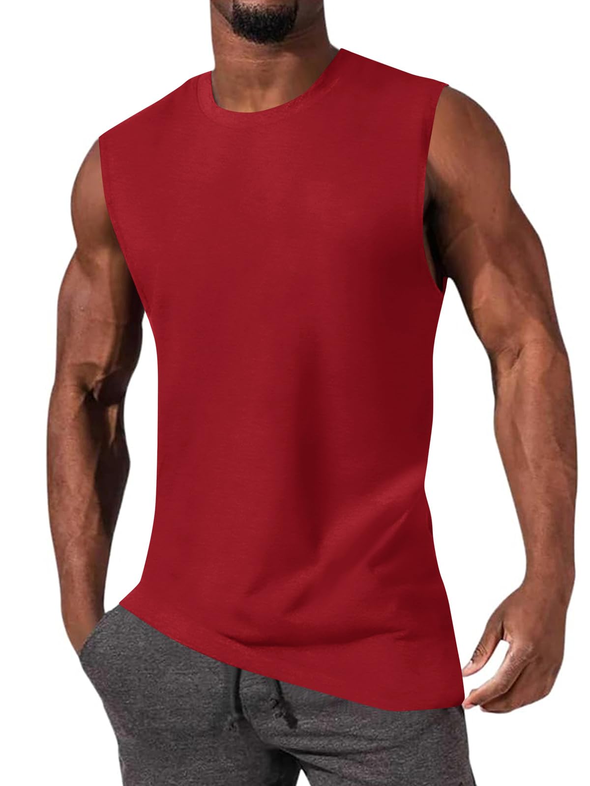 JiffPom Mens Gym Workout Sleeveless T-Shirts Casual Tank Tops Muscle Cut Off Shirts