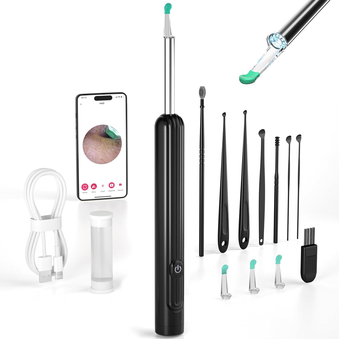 Kribee Ear Wax Removal Tool Camera, Ear Cleaner with Camera, Ear Wax Removal Kit with 1296P Camera, Ear Cleaning Kit, Ear Camera Otoscope with Light for iPhone, iPad, Android Phones - Black