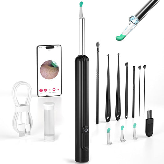 Kribee Ear Wax Removal Tool Camera, Ear Cleaner with Camera, Ear Wax Removal Kit with 1296P Camera, Ear Cleaning Kit, Ear Camera Otoscope with Light for iPhone, iPad, Android Phones - Black
