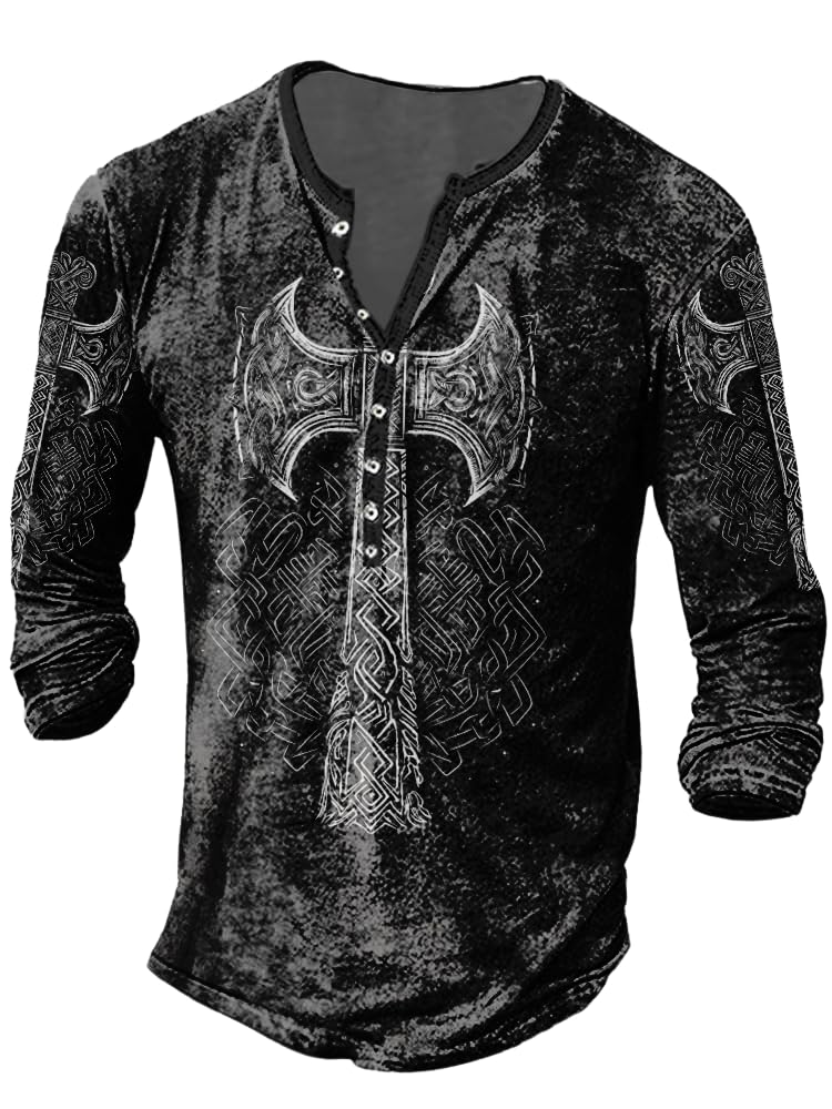 JiffPom Mens Henley Shirts Christian Shirt Jesus Cross Retro Long Sleeve Casual Button Down Washed T-Shirts Boy's Tops