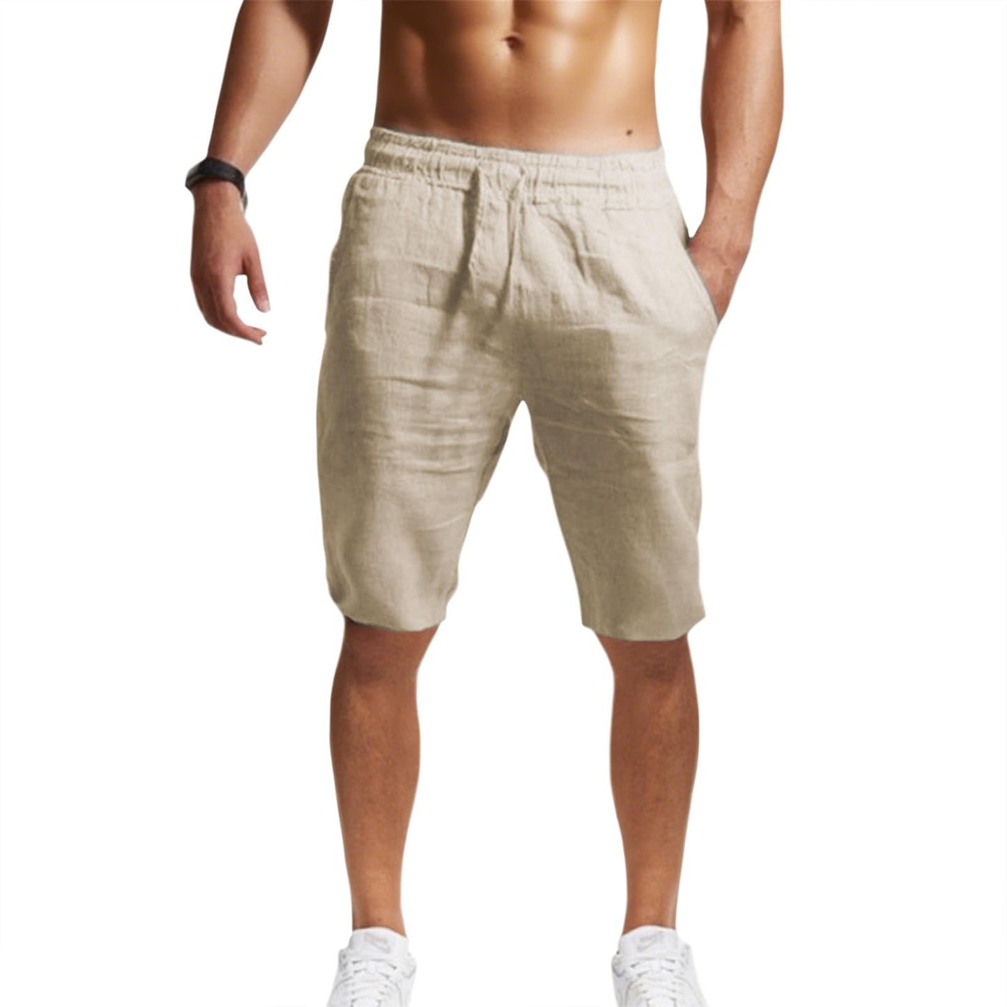 GYMTSL Mens Linen Shorts Casual Loose Fit Elastic Drawstring Waist Straight Leg Summer Beach Vacation Bermuda Shorts