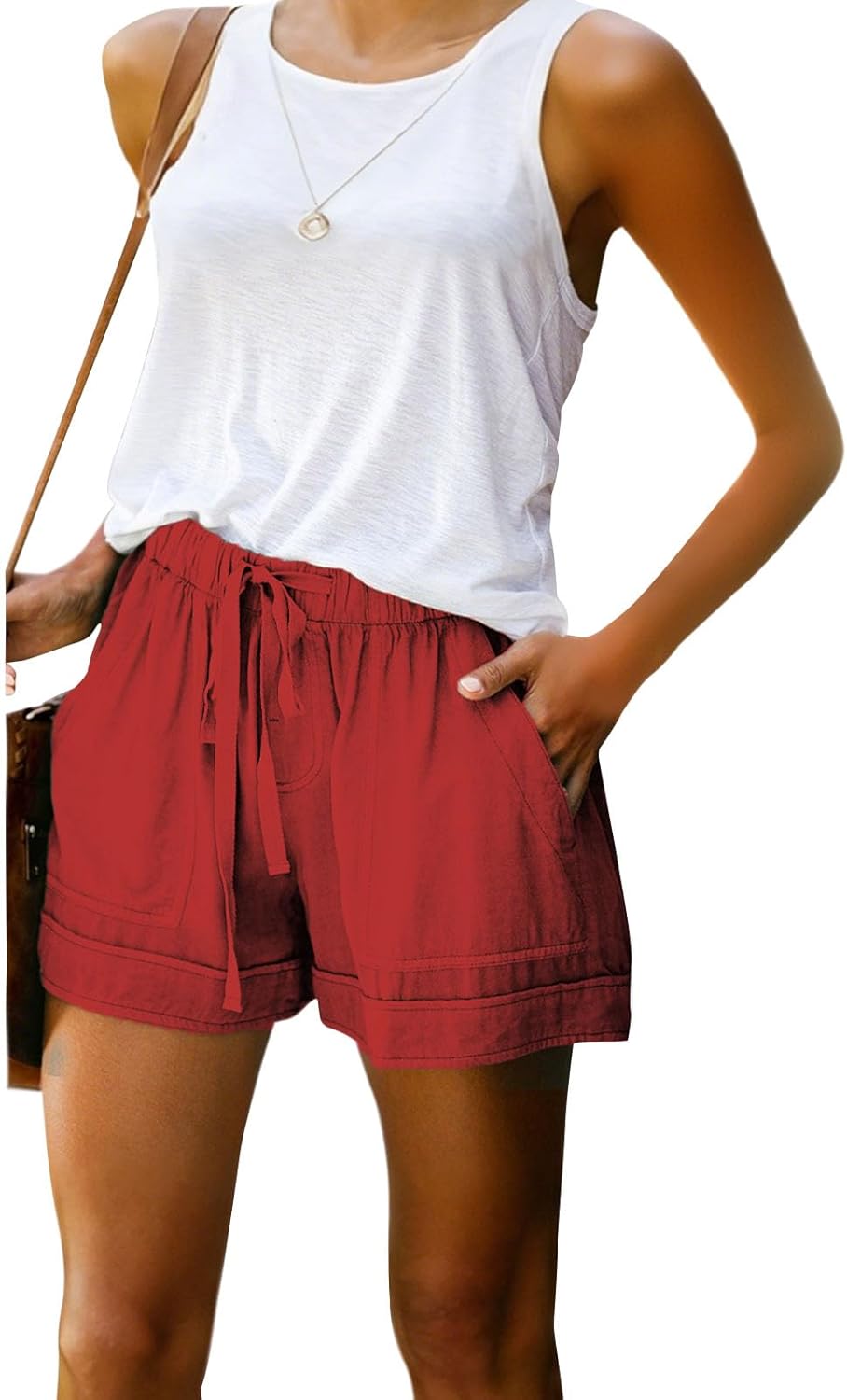 GYMBULL Womens Summer Casual Shorts Fashion Drawstring Elastic Waist Solid Color Comfy Soft Shorts with Pockets