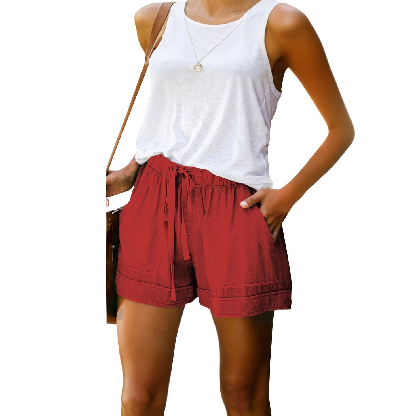 GYMBULL Womens Summer Casual Shorts Fashion Drawstring Elastic Waist Solid Color Comfy Soft Shorts with Pockets