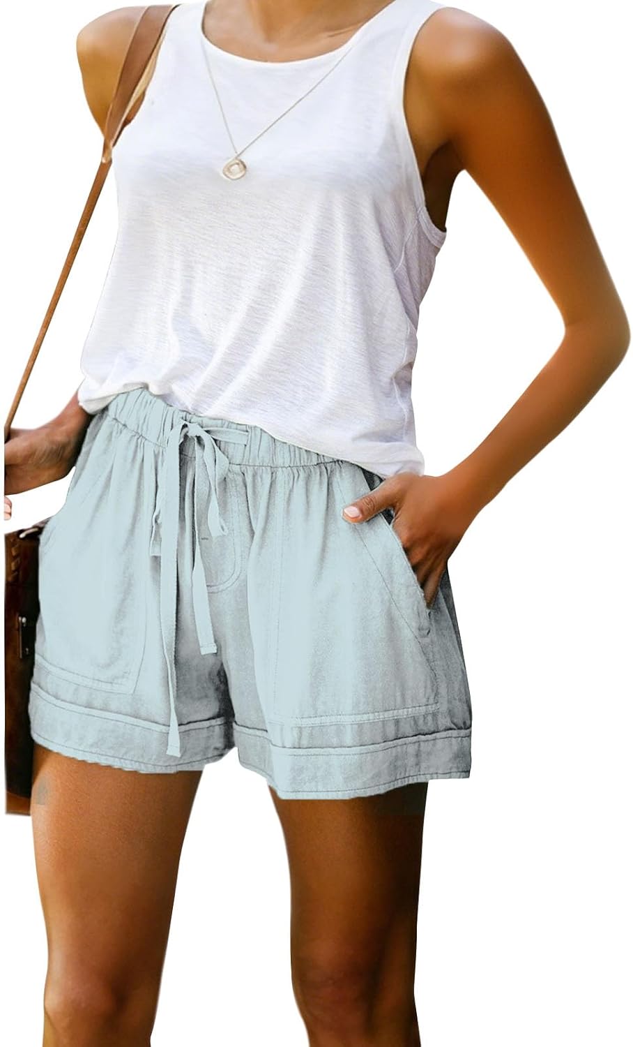 GYMBULL Womens Summer Casual Shorts Fashion Drawstring Elastic Waist Solid Color Comfy Soft Shorts with Pockets