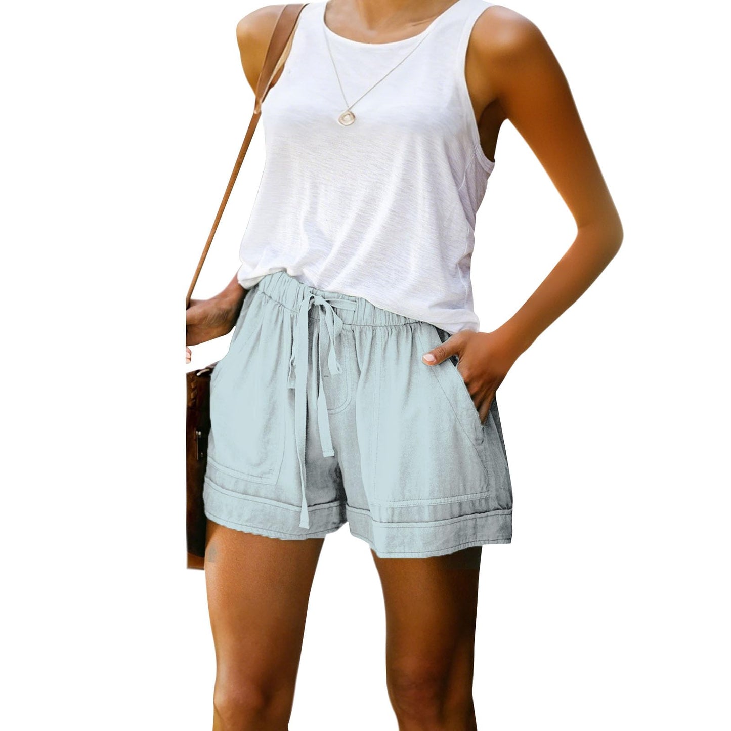 GYMBULL Womens Summer Casual Shorts Fashion Drawstring Elastic Waist Solid Color Comfy Soft Shorts with Pockets