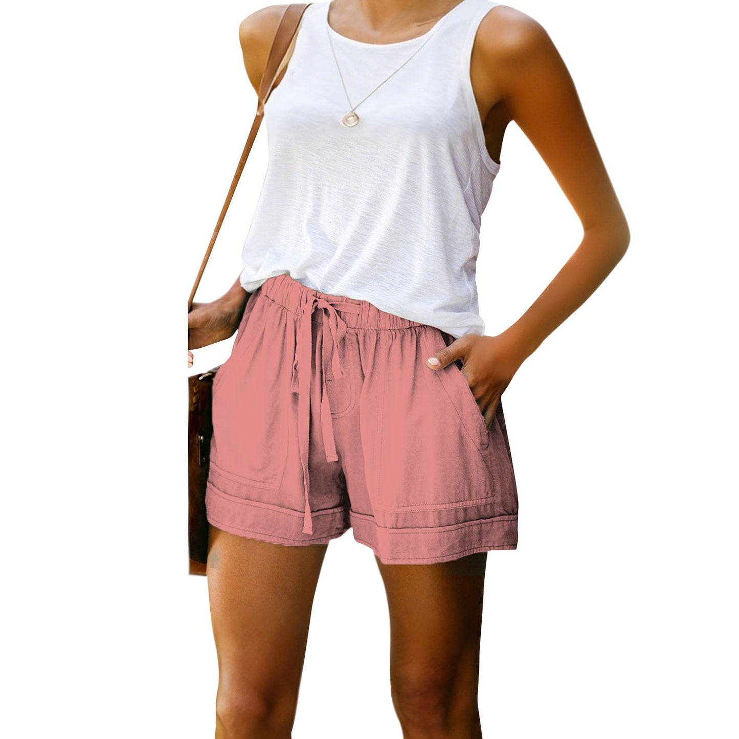 GYMBULL Womens Summer Casual Shorts Fashion Drawstring Elastic Waist Solid Color Comfy Soft Shorts with Pockets