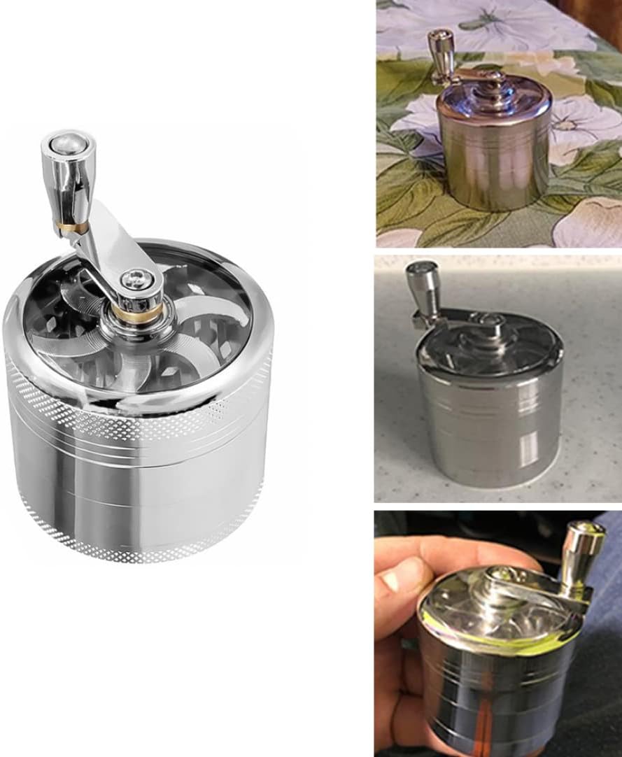 Kribee Pepper Hand Grinding Manual Grinder Pepper Hand Mill Grinder with Crank Handle Pollen Grinder Spices Crusher for Herb Coffee Salt Pepper Silver