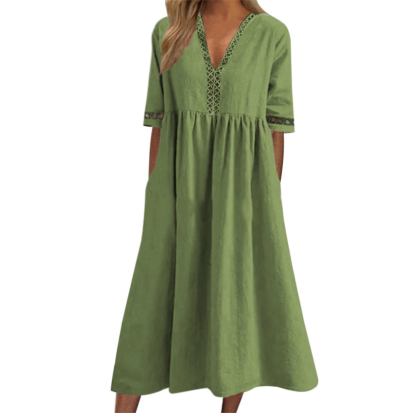 FONDBERYL Women's Cotton V Neck Long Flowy Loose Dress, Short Sleeve Plus Size Elegant Casual Wedding Guest Sun Dress 2026