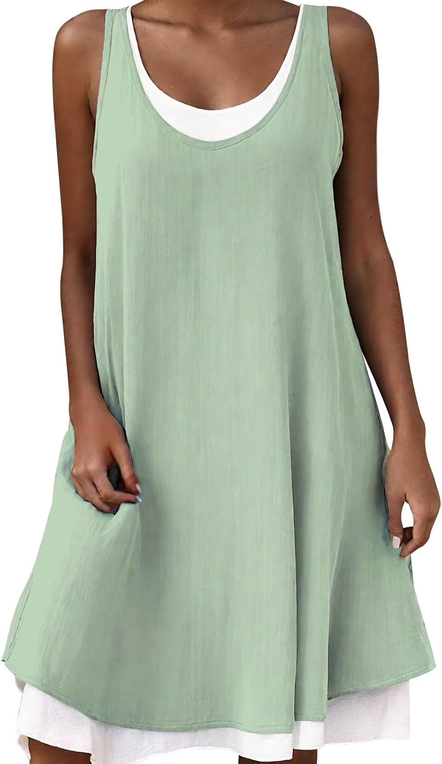 GYMTSL Midi Dresses for Women Summer Beach Tshirt Sundresses Casual Loose Fit Crewneck Sleeveless Basic Shift Tank Dress