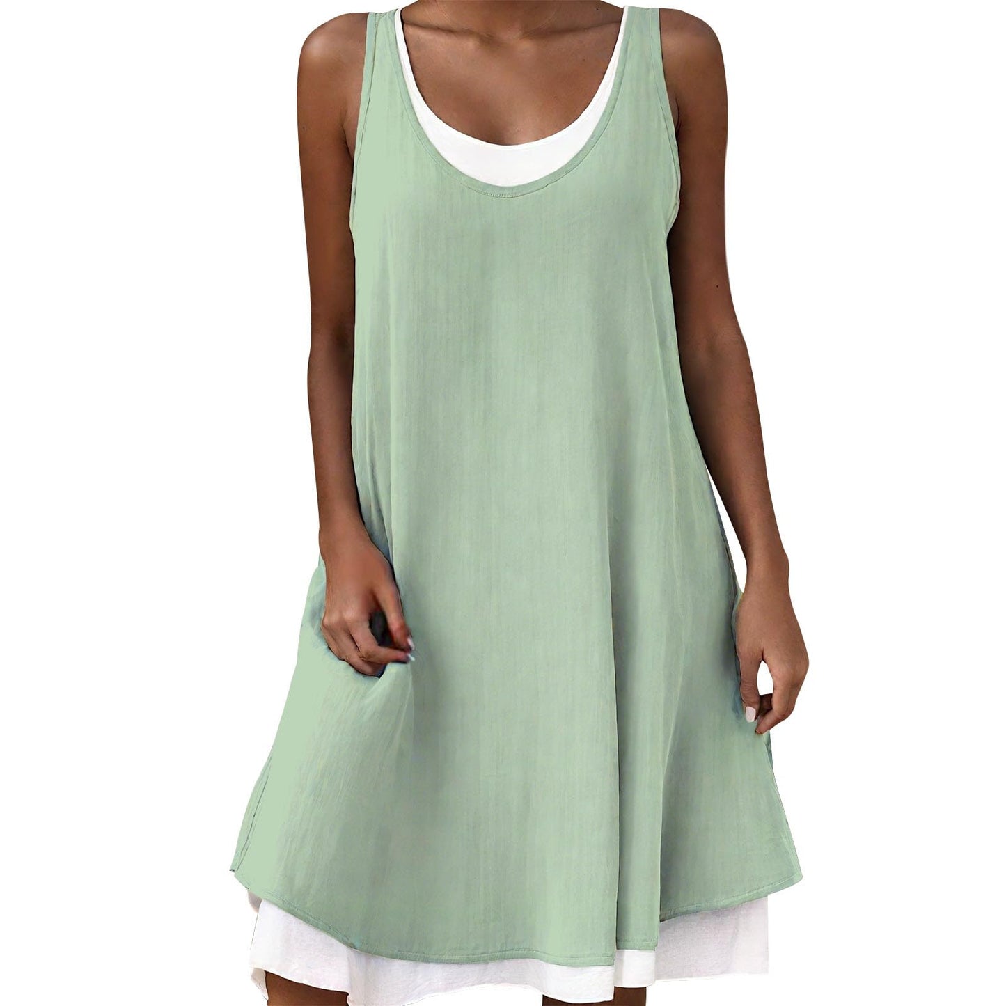 GYMTSL Midi Dresses for Women Summer Beach Tshirt Sundresses Casual Loose Fit Crewneck Sleeveless Basic Shift Tank Dress