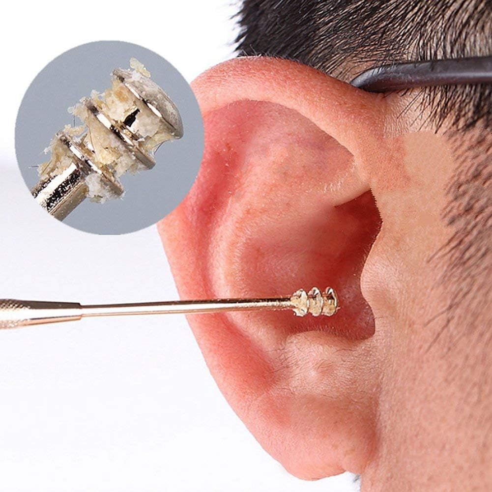 Kribee Ear Wax Remover Tool Double-Ended Stainless Steel Spiral Ear Pick Spoon Ear Wax Removal Ear Spoon Cleaning Tool SilverDeft and Professional