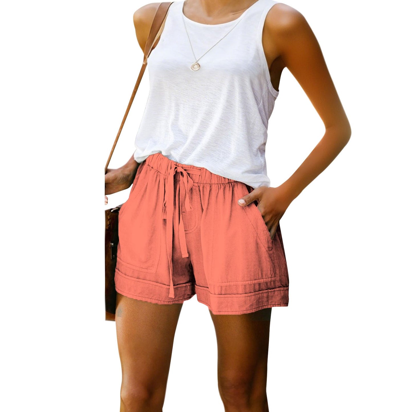 GYMBULL Womens Summer Casual Shorts Fashion Drawstring Elastic Waist Solid Color Comfy Soft Shorts with Pockets