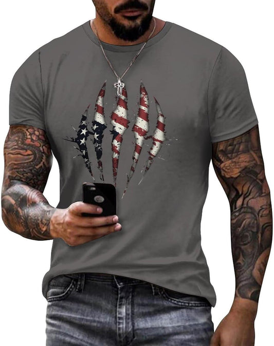 NAVARCH American Flag Shirt for Men Short Sleeve Crewneck Casual Stylish Summer Shirts Graphic Skull Print T-Shirt Tops