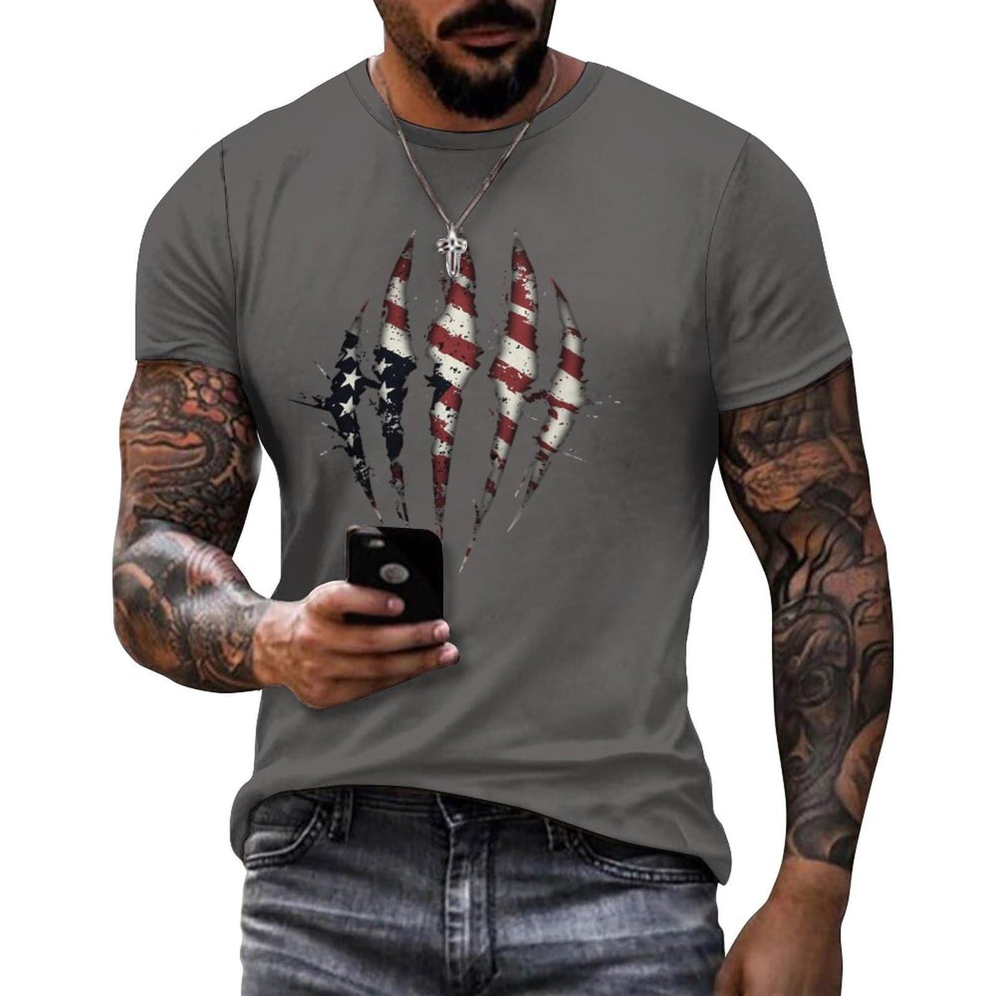 NAVARCH American Flag Shirt for Men Short Sleeve Crewneck Casual Stylish Summer Shirts Graphic Skull Print T-Shirt Tops