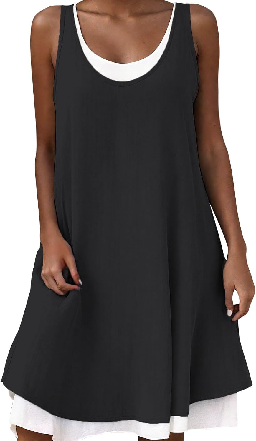 GYMTSL Midi Dresses for Women Summer Beach Tshirt Sundresses Casual Loose Fit Crewneck Sleeveless Basic Shift Tank Dress