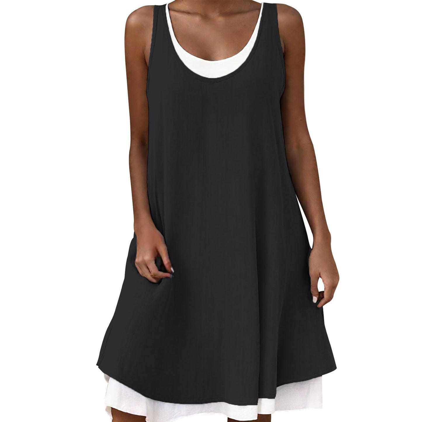 GYMTSL Midi Dresses for Women Summer Beach Tshirt Sundresses Casual Loose Fit Crewneck Sleeveless Basic Shift Tank Dress