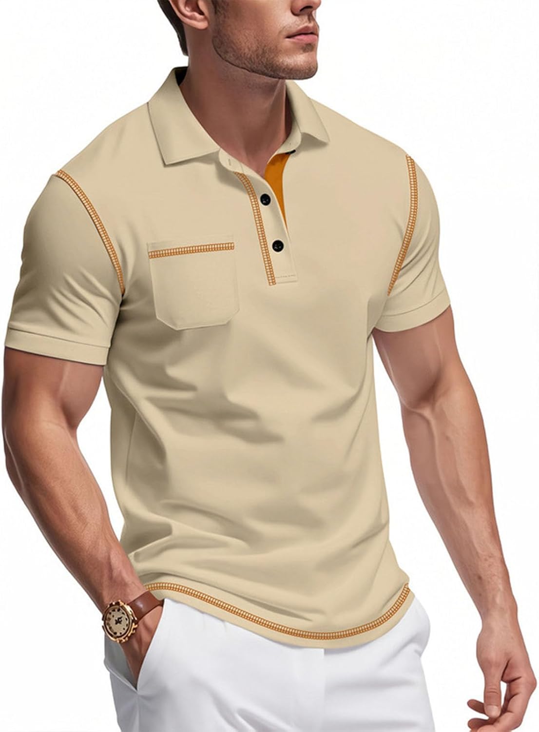 FONDBERYL Mens Polo Shirts Casual Regular Fit Shorts Sleeve Summer Shirt Classic Collared Button Golf Shirts with Pocket