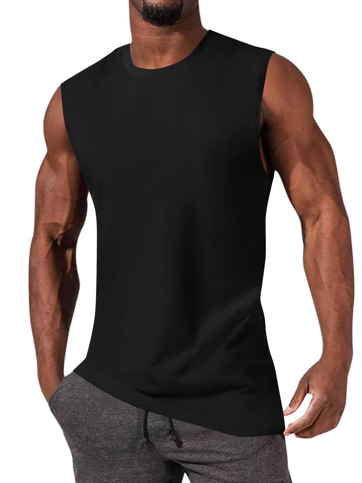 JiffPom Mens Gym Workout Sleeveless T-Shirts Casual Tank Tops Muscle Cut Off Shirts