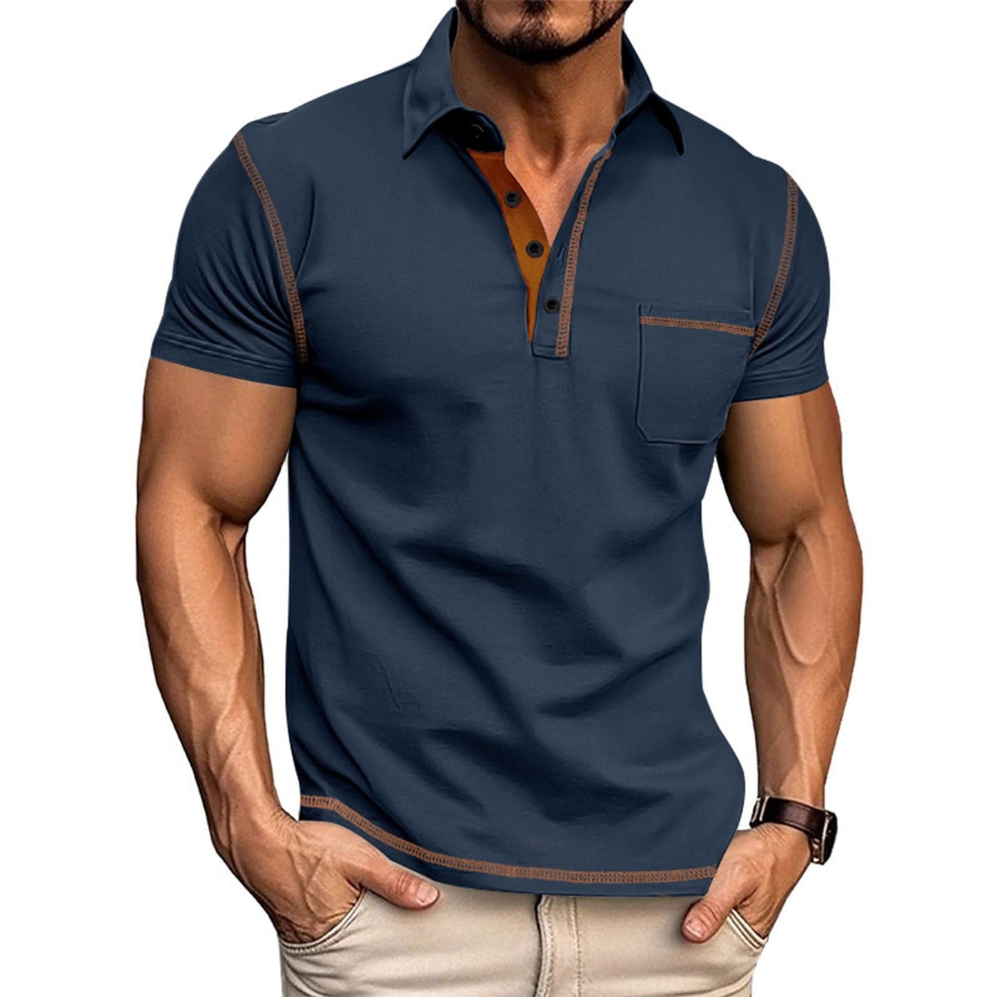 FONDBERYL Mens Polo Shirts Casual Regular Fit Shorts Sleeve Summer Shirt Classic Collared Button Golf Shirts with Pocket