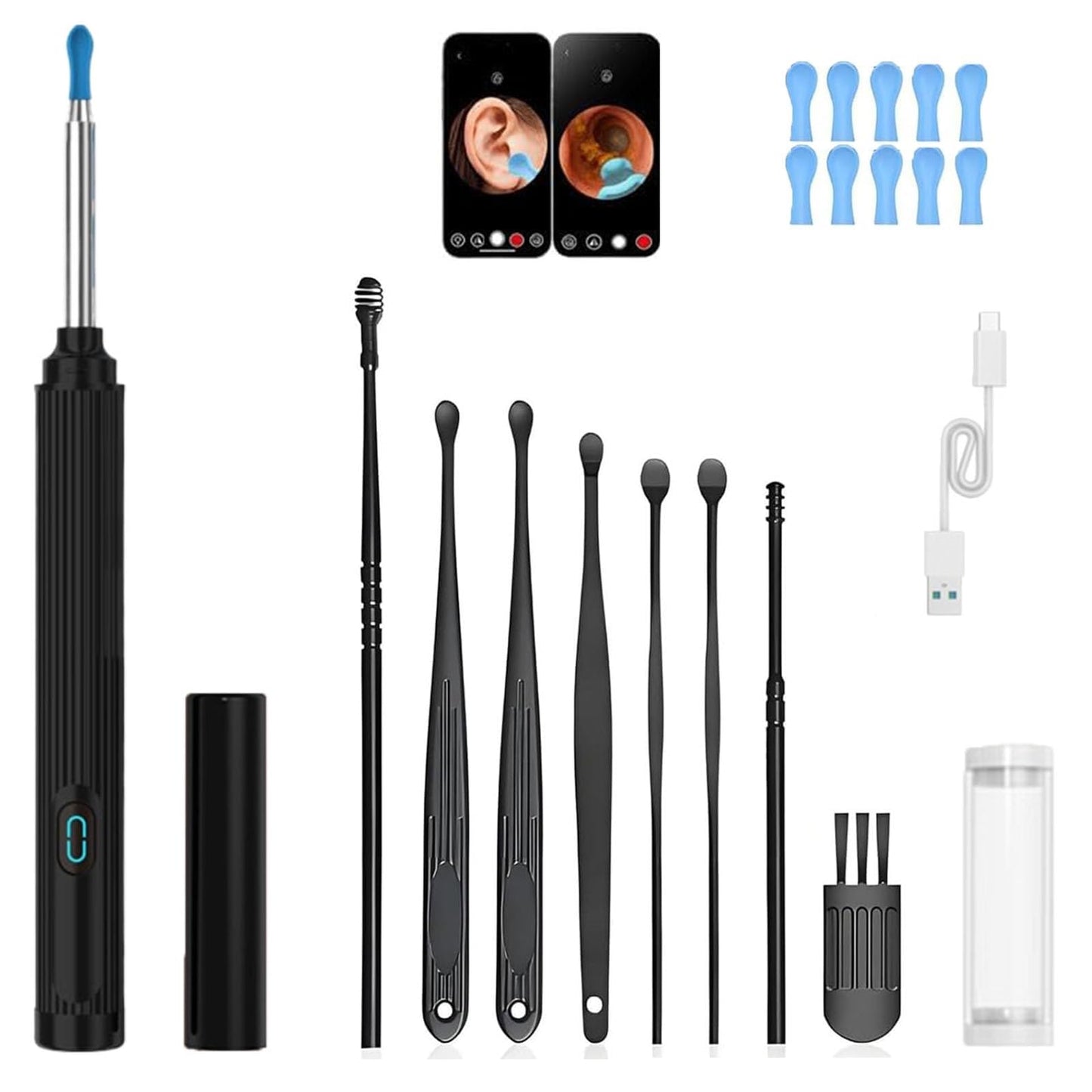 Kribee 10mp HD Ear Cleaner Kit with Camera and LED Light, 2-in-1 Ear Cleaner with Precision Tweezers & Silicone Scoop, Ear Wax Removal, IP67 Waterproof Lens, Wireless & Easy to Use (Black)