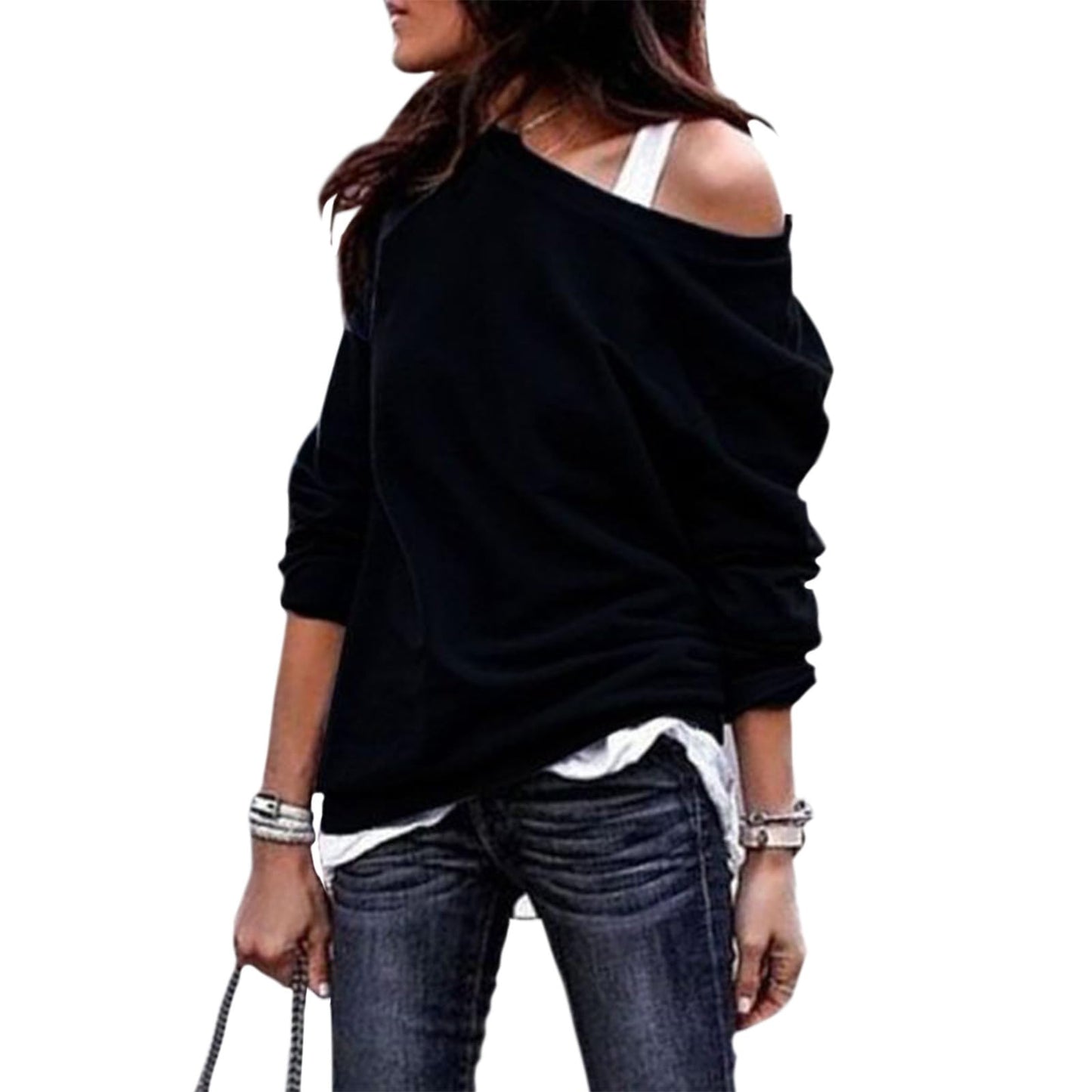 WAZZAP Off Shoulder Sweatshirt for Women, Baggy Oversized Crewneck Long Sleeve Shirt Loose Fit 2026 Fashion Tunic Tops