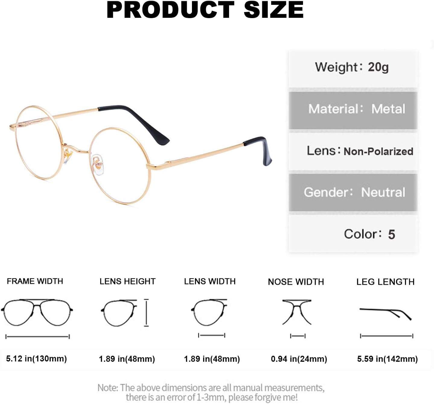 JiffPom Round Blue Light Blocking Glasses for Women Men Circle Clear Lens Metal Frame Eyeglasses Non Prescription