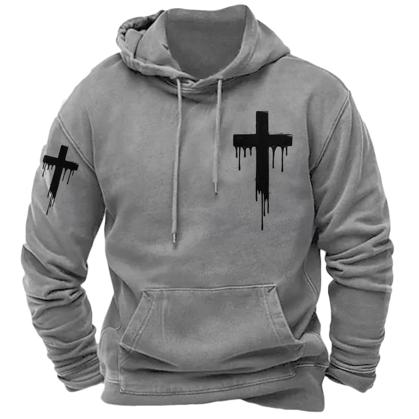 JiffPom Men's Christian Hoodies Pullover Retro Jesus Print Hooded Sweatshirts Casual Long Sleeve Drawstring Faith Hoodies