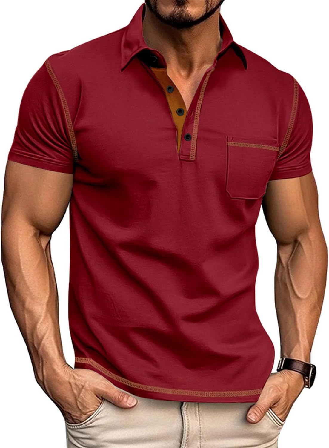 FONDBERYL Mens Polo Shirts Casual Regular Fit Shorts Sleeve Summer Shirt Classic Collared Button Golf Shirts with Pocket