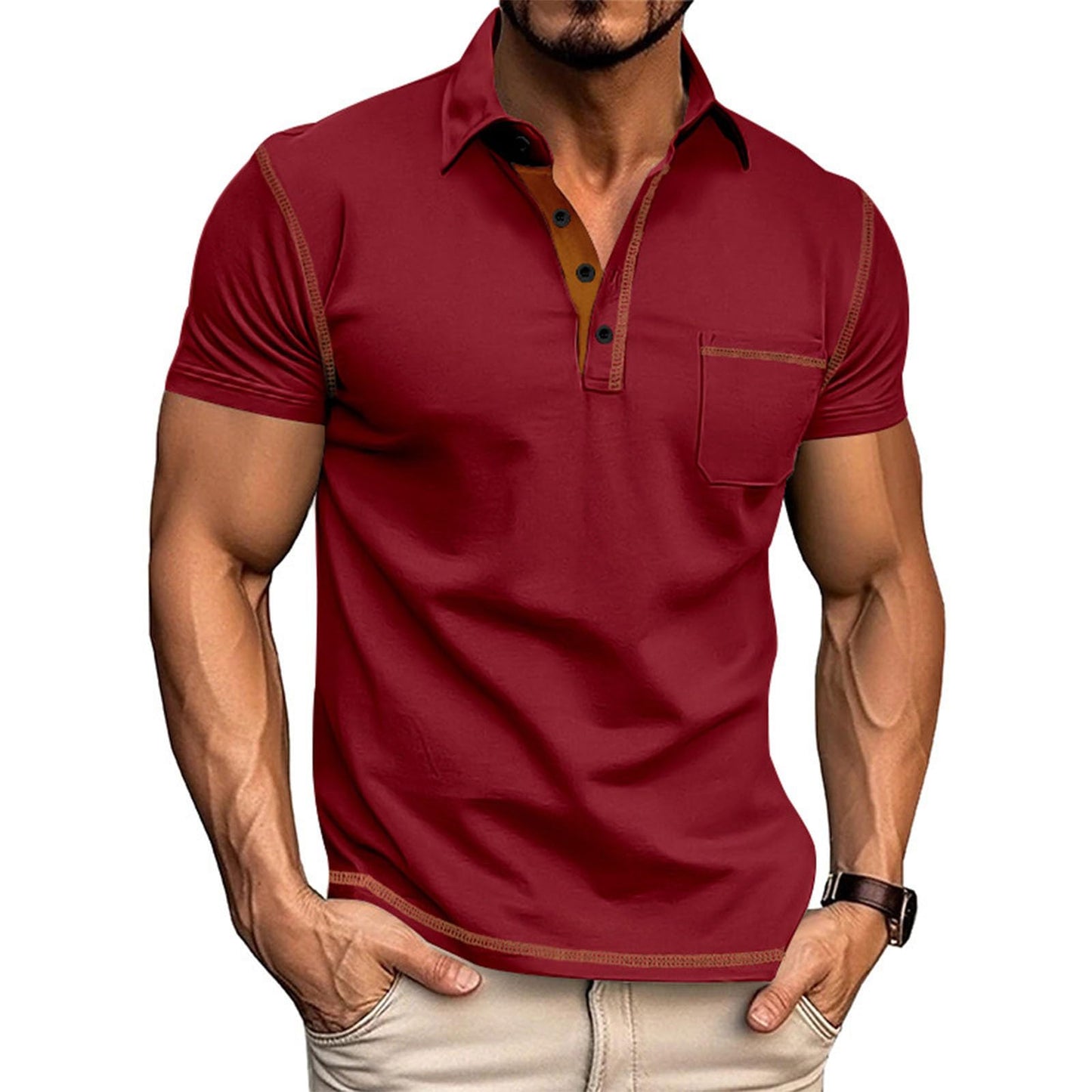 FONDBERYL Mens Polo Shirts Casual Regular Fit Shorts Sleeve Summer Shirt Classic Collared Button Golf Shirts with Pocket