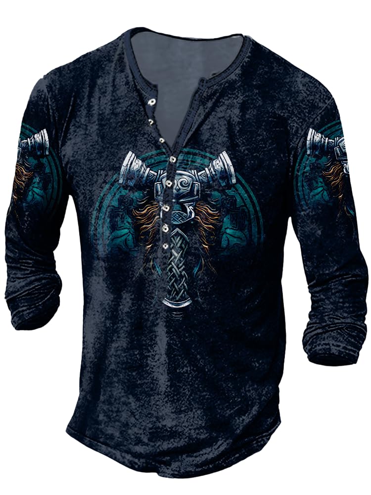 JiffPom Mens Henley Shirts Christian Shirt Jesus Cross Retro Long Sleeve Casual Button Down Washed T-Shirts Boy's Tops