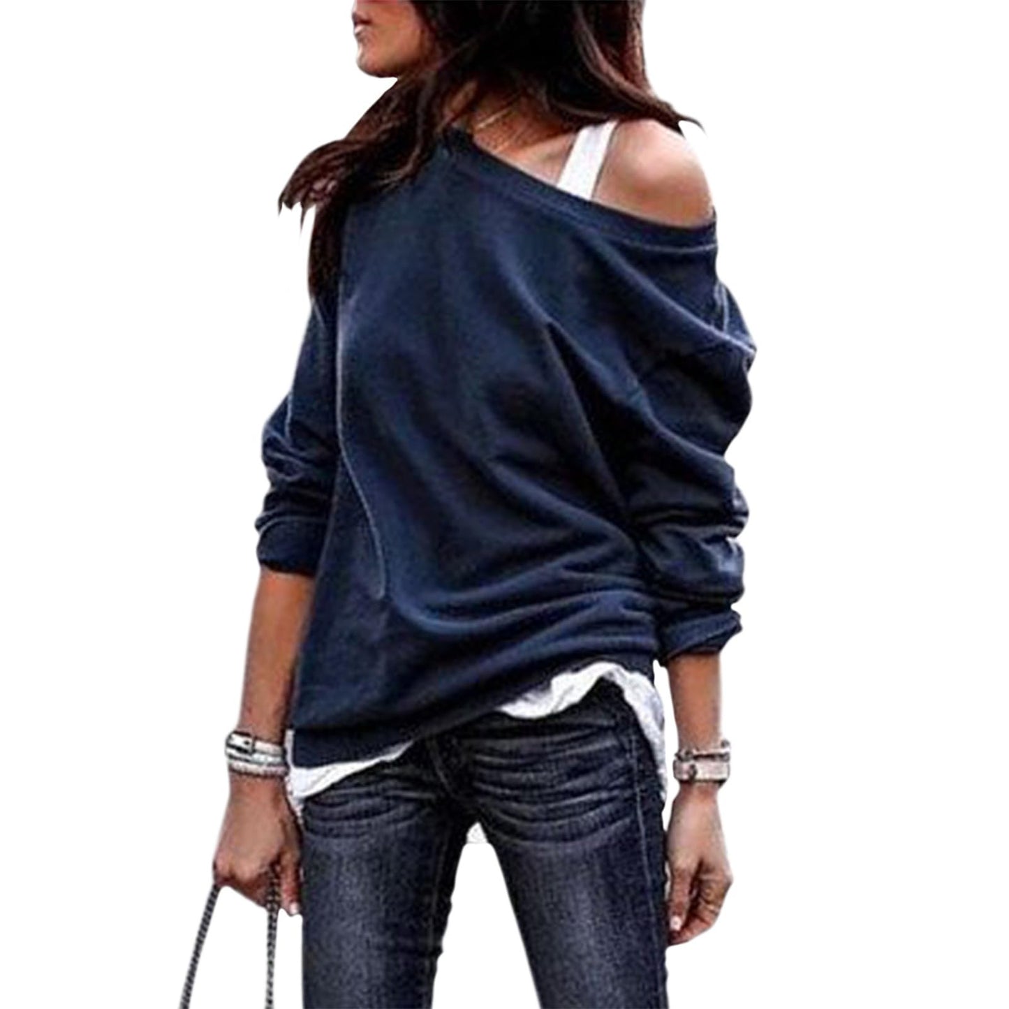 WAZZAP Off Shoulder Sweatshirt for Women, Baggy Oversized Crewneck Long Sleeve Shirt Loose Fit 2026 Fashion Tunic Tops