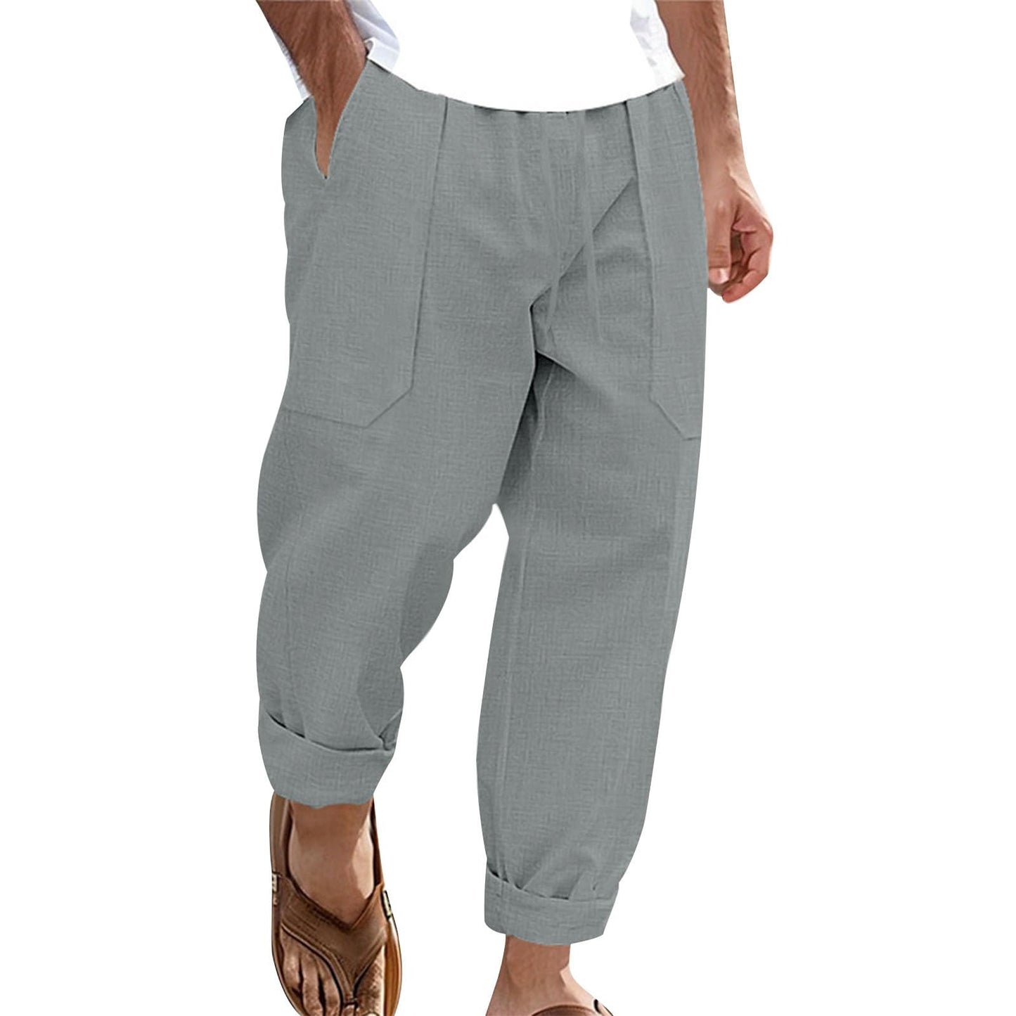 gukoo Linen Pants Men Summer Lightweight Casual Relaxed Fit Elastic Waist Yoga Travel Vacation Beach Pants with Pockets